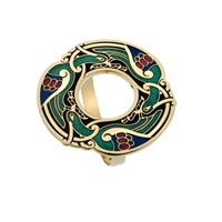 Sea Gems Gold Plated Celtic Birds and Hole Round Brooch, Green