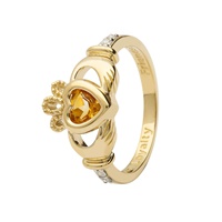 14K Yellow Gold Diamond Claddagh Birthstone Ring, November