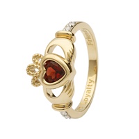 14K Yellow Gold Diamond Claddagh Birthstone Ring, January