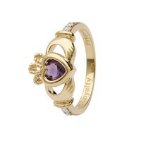 14K Yellow Gold Diamond Claddagh Birthstone Ring, June