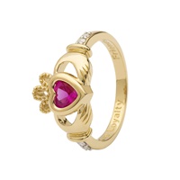 14K Yellow Gold Diamond Claddagh Birthstone Ring, October