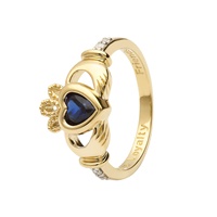 14K Yellow Gold Diamond Claddagh Birthstone Ring, September