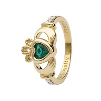 14K Yellow Gold Diamond Claddagh Birthstone Ring, May (2)