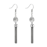 Sterling Silver Tree of Life Tassel Drop Earrings