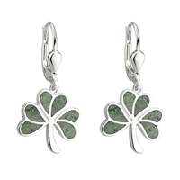 Silver Connemara Marble Shamrock Drop Earrings