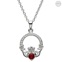 Platinum Plated January Claddagh Pendant with Swarovski