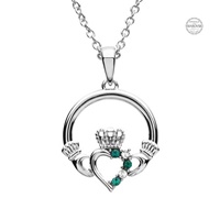 Platinum Plated Green/White Claddagh Pendant