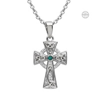 Platinum Plated Green/White Cross Pendant with Swarovski Crystal