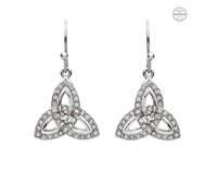 Platinum Plate White Trinity Drop Earrings with Swarovski Crystals