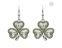 Platinum Plated Peridot Shamrock Drop Earrings