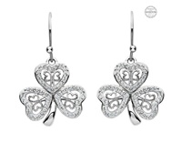 Platinum Plated White Shamrock Drop Earrings