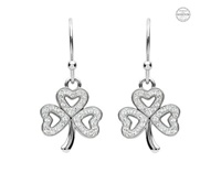 Platinum Plate White Shamrock Earrings with Swarovski Crystal