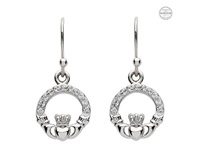 Platinum Plate White Claddagh Earrings with Swarovski Crystals