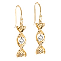 Celtic DNA Yellow Gold Earrings with White Gold Claddagh
