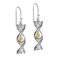 Celtic DNA Sterling Silver Earrings with Yellow Gold Plated Tree of Life