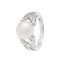 Sterling Silver Trinity CZ and Pearl Ring