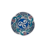 Sea Gems Celtic Birds and Triskele Round Brooch, Blue/Turquoise