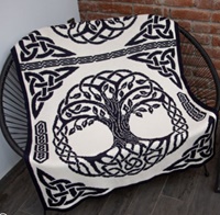 Tree of Life Trinity Knot Throw (Natural Navy)