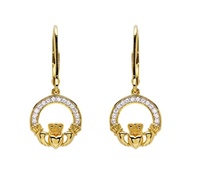 14KT Gold Vermeil Cz Claddagh Drop Earrings