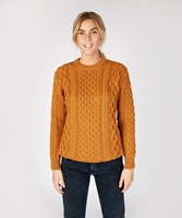 Blasket Honeycomb Stitch Aran Crewneck Irish Sweater, Golden Ochre (2)