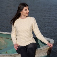 Ladies Aran Ribbed Cable Sweater, Natural (2)