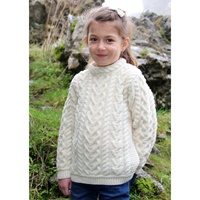 Merino Wool Heart Design Irish Kids Sweater, Natural (2)