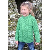 Merino Wool Heart Design Irish Kids Sweater, Green (2)