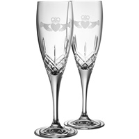 Galway Irish Crystal Claddagh Flute Glass Pair