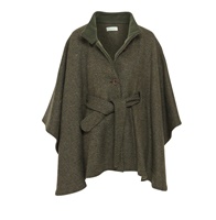 Jimmy Hourihan Cape in Herringbone Tweed with Belt, Moss Green