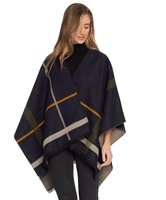Jimmy Hourihan Fringed Shawl with Coloured Bands, Navy/Multi