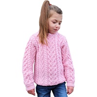 Merino Wool Heart Design Irish Girls Sweater, Pink (3)