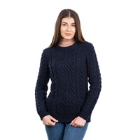 Ladies Cable Knit Crew Sweater, Navy (4)