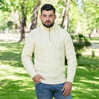 Mens Zip Neck Fisherman Sweater, Natural (3)