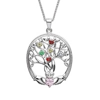 Sterling Silver Tree of Life 6 Stone Irish Family Claddagh Birthstone Pendant