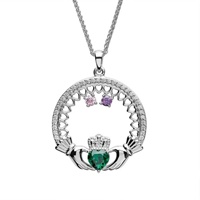 Sterling Silver Family Claddagh Birthstone Pendant, 2 Stone