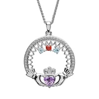 Sterling Silver Family Claddagh Birthstone Pendant, 3 Stone