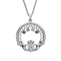 Sterling Silver Family Claddagh Birthstone Pendant, 4 Stone