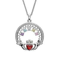 Sterling Silver Family Claddagh Birthstone Pendant, 5 Stone