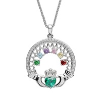 Sterling Silver Family Claddagh Birthstone Pendant, 6 Stone