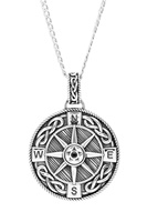Sterling Silver Gents Compass Pendant Earth