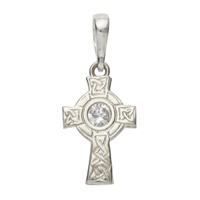 Precious Ireland Sterling Silver Small Celtic Cross Cz Centre Necklace