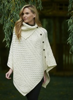West End Knitwear Tipperary Cowl Neck Poncho, Natural