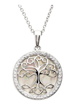 Shanore Sterling Silver Mother Of Pearl Tree Of Life Disc Necklace