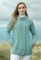 Aran Crafts Meath Side Button Cardigan, Mermaid