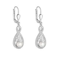 Sterling Silver Crystal and Pearl Twisted Trinity Knot Earrings