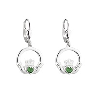 Sterling Silver Crystal Claddagh Drop Earrings