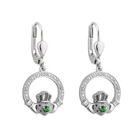 Sterling Silver Crystal Illusion Claddagh Drop Earrings