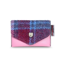 Islander Harris Tweed Tartan Card Wallet, Pink and Blue