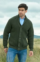 Aran Crafts Men Ribbed Shawl Cardigan Army Green