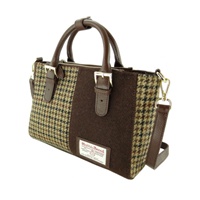 Harris Tweed and Leather Olivia Panel Bag, Brown/Brown Dogtooth